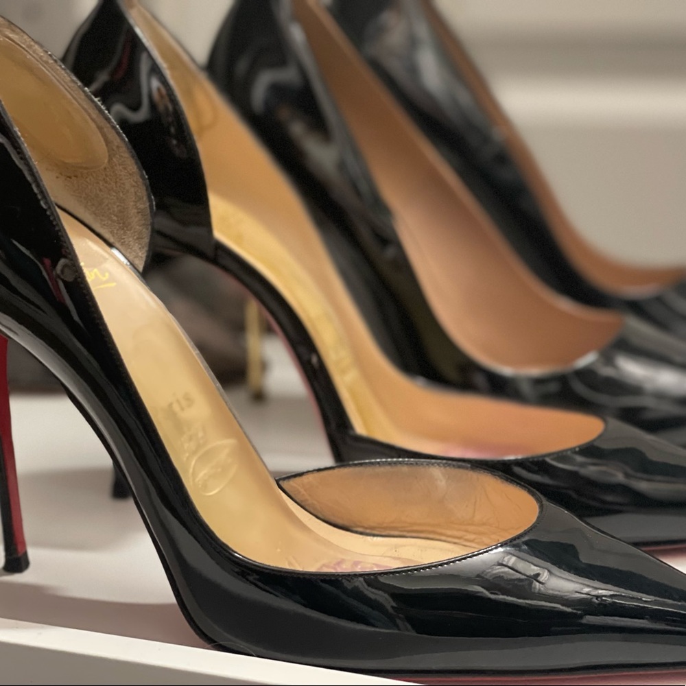 Christian Louboutin Iriza Patent Open-Side Red Sole Black Pump